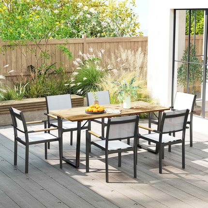 Weather-resistant wooden dining table, 175x80 cm with umbrella hole