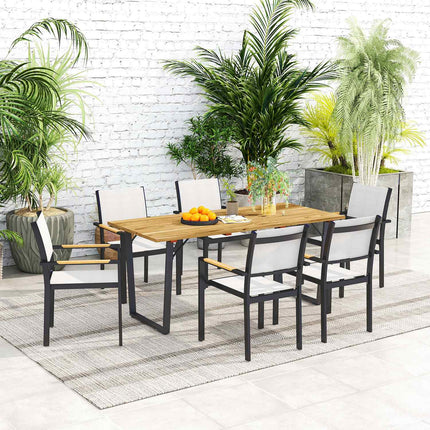 Weather-resistant wooden dining table, 175x80 cm with umbrella hole