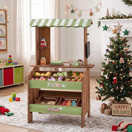 Wooden Grocery Store Playset with Chalkboard & Accessories