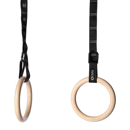 Wooden Gymnastics Rings, Adjustable Straps