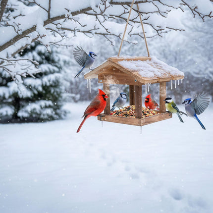 Wooden Hanging Bird Feeder – Easy-Clean, Open Design