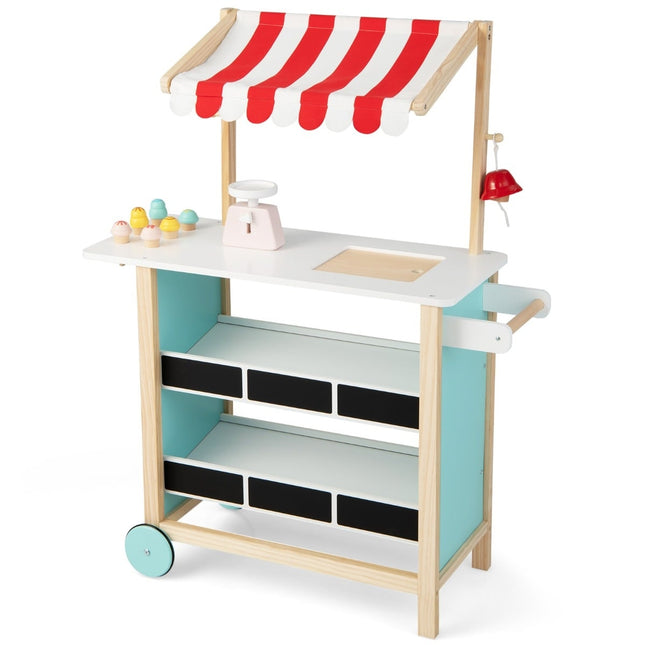 Wooden Ice Cream Cart for Kids with Market Shelves