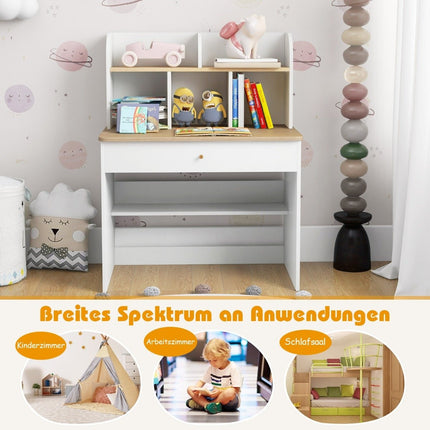 Wooden Kids Desk with Drawer and Storage Shelf