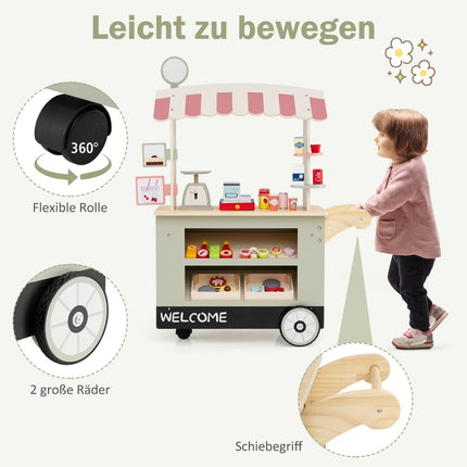Wooden Kids Food Cart with 30 Accessories, Age 3+