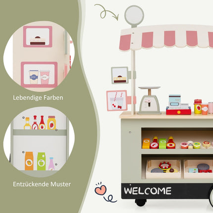 Wooden Kids Food Cart with 30 Accessories, Age 3+