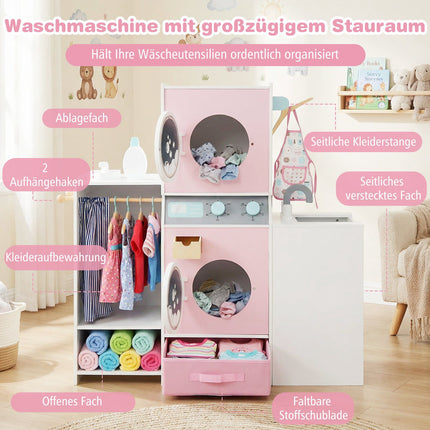 Wooden Kids Laundry Set with Washer, Iron, Detergent