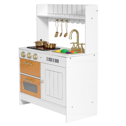 Wooden Kids Play Kitchen Set, Lights Sounds, Accessories