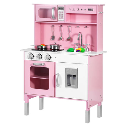Wooden Kids Play Kitchen Set, Lights Sounds, Pink
