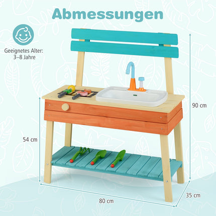 Wooden Kids Play Kitchen with Grill & Water Feature