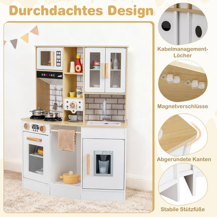 Wooden Kids Play Kitchen with Light, Sound, and Ice Maker