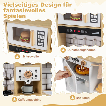 Wooden Kids Play Kitchen with Light, Sound, and Ice Maker