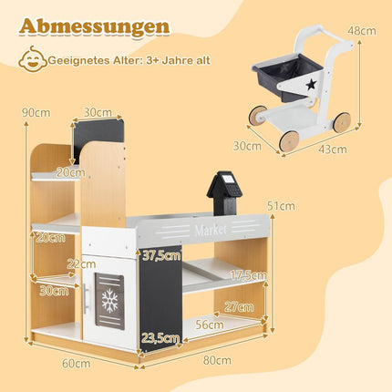Wooden Kids Supermarket with Cart – Ages 3+