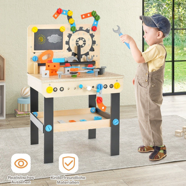 Wooden Kids Workbench with Blackboard & 81 Accessories