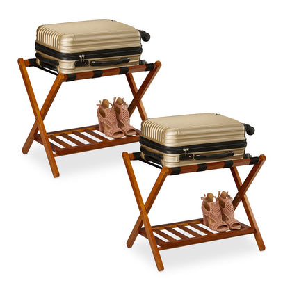Wooden Luggage Stand, Foldable Suitcase Rack, 2-Pack