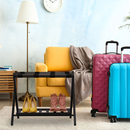 Wooden Luggage Stand with Shelf – Set of 2
