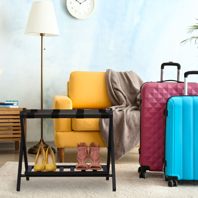Wooden Luggage Stand with Shelf – Set of 2