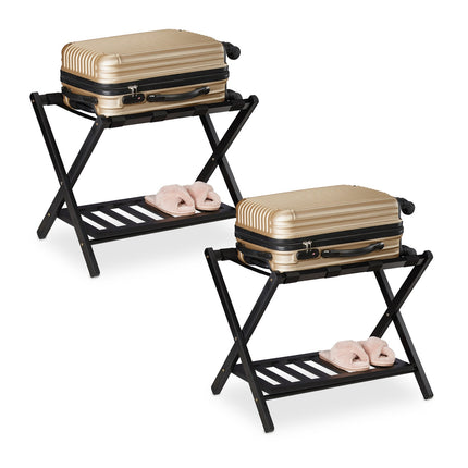 Wooden Luggage Stand with Shelf – Set of 2