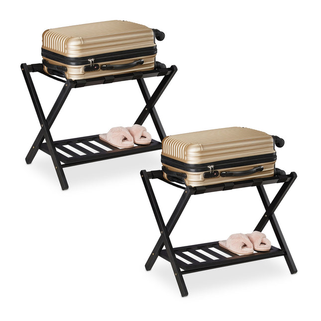Wooden Luggage Stand with Shelf – Set of 2