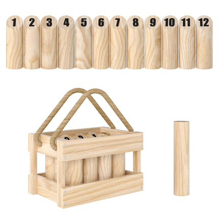 Wooden Mölkky Game Set – 12 Skittles, 1 Throwing Stick, Box