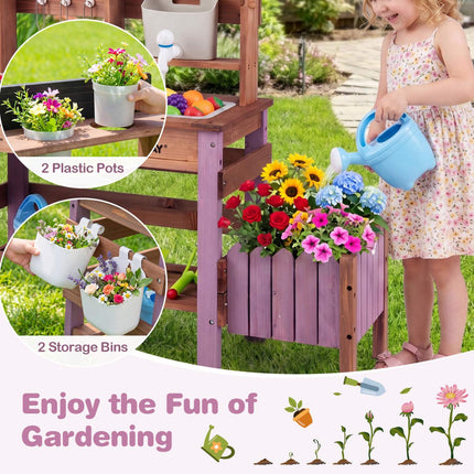 Wooden Mud Kitchen Set with Faucet and Gardening Tools