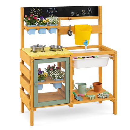 Wooden Mud Kitchen for Toddlers with Water Faucet