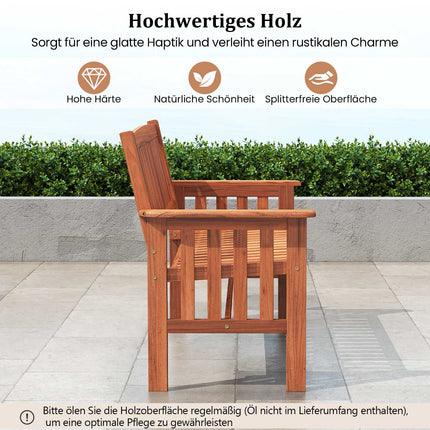 Wooden Outdoor Bench with Armrests, 2-Seater, Adjustable Back