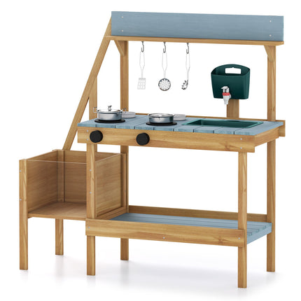 Wooden Outdoor Mud Kitchen with Sink, Planter & Stoves