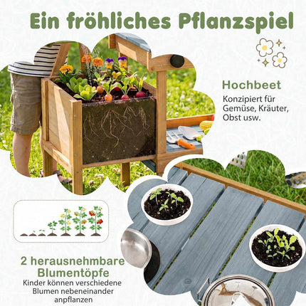 Wooden Outdoor Mud Kitchen with Sink, Planter & Stoves