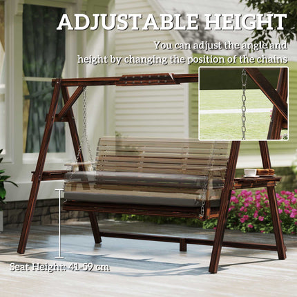 Wooden Outdoor Swing Chair with Cushion, 3-Seater