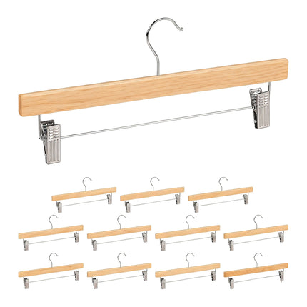 Wooden Pants Hangers with Clips, Set of 12