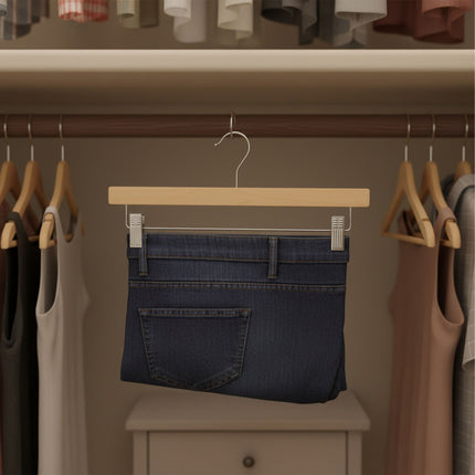 Wooden Pants Hangers with Clips, Set of 12