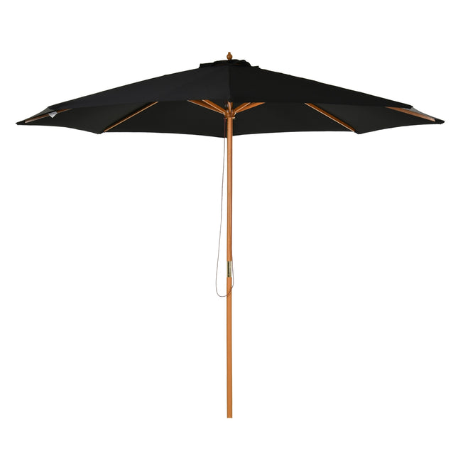 Wooden Bamboo Parasol, 300 Cm, Black, Robust & Elegant