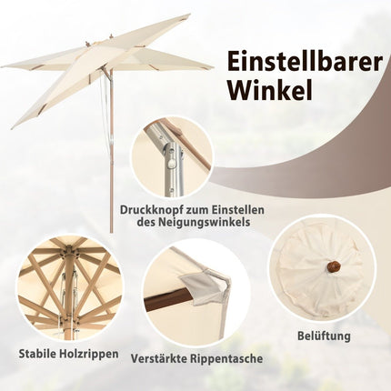 Wooden Patio Umbrella, 270 cm, Adjustable Tilt, Beige