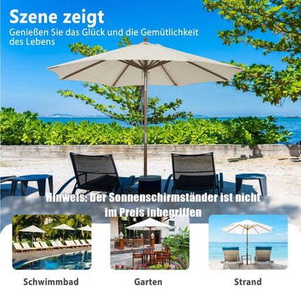Wooden Patio Umbrella, 270 cm, Adjustable Tilt, Beige