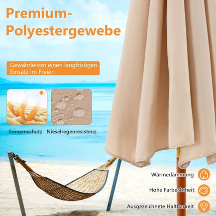 Wooden Patio Umbrella with Pulley, 283 x 252.5 cm, Beige