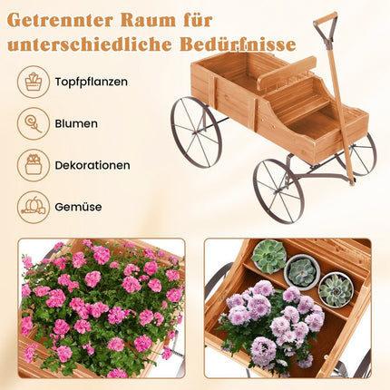 Wooden Plant Cart with Wheels, 62x34x60 cm, Orange