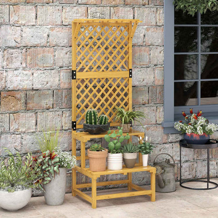 Plant stand in two levels, trellis design for garden, 60x50x166 cm