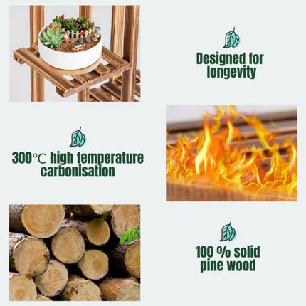 Wooden Plant Stand, 6-Tier Pine Rack With Wall Mount