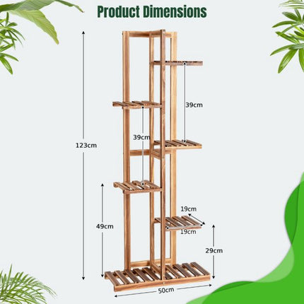 Wooden Plant Stand, 6-Tier Pine Rack With Wall Mount