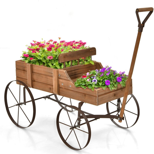 Wooden Plant Stand Wagon with Wheels, 62x34x60 cm, Brown