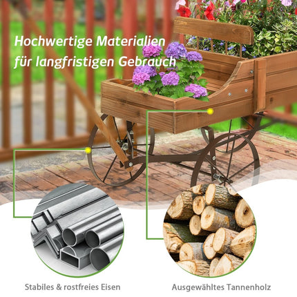 Wooden Plant Stand Wagon with Wheels, 62x34x60 cm, Brown