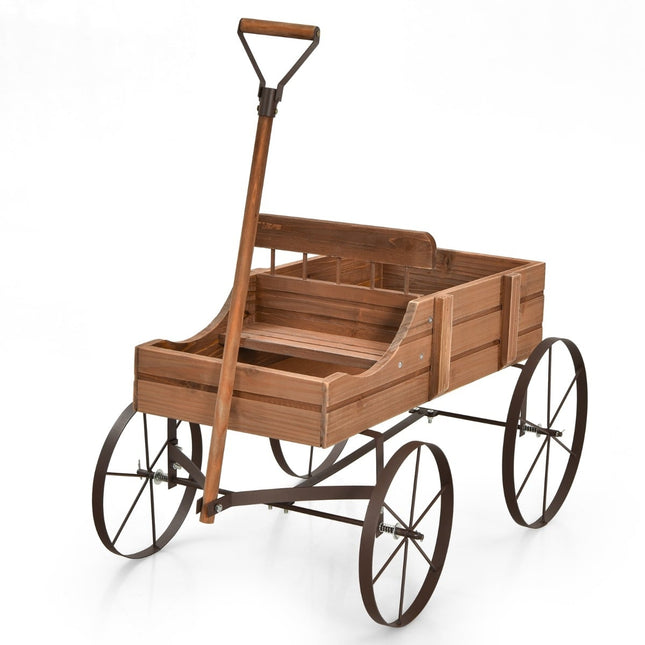 Wooden Plant Stand Wagon with Wheels, 62x34x60 cm, Brown
