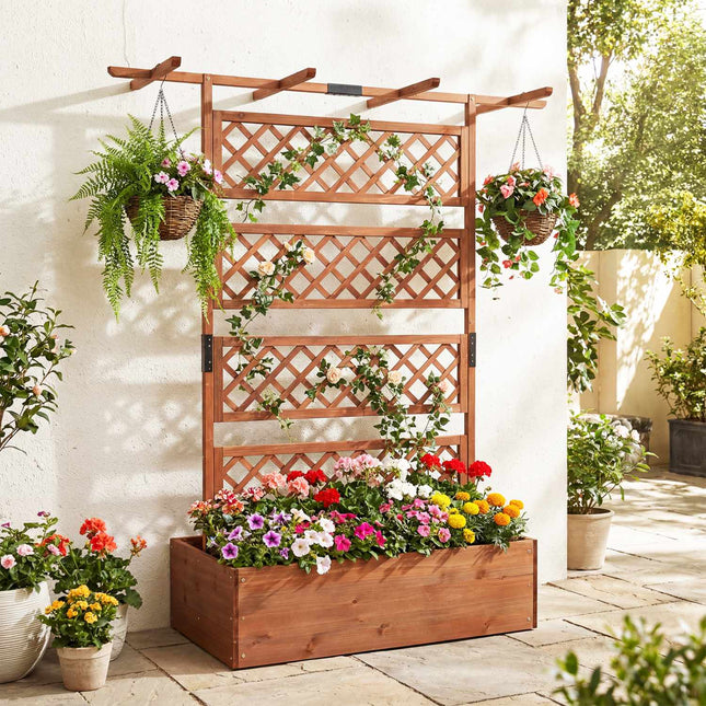 Wooden Planter Box With Lattice Trellis, 38 x 20.5 in