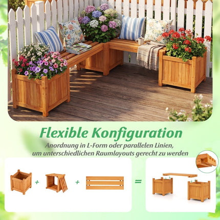 Wooden Planter Box with Bench – Solid Wood, Teak Oil Finish