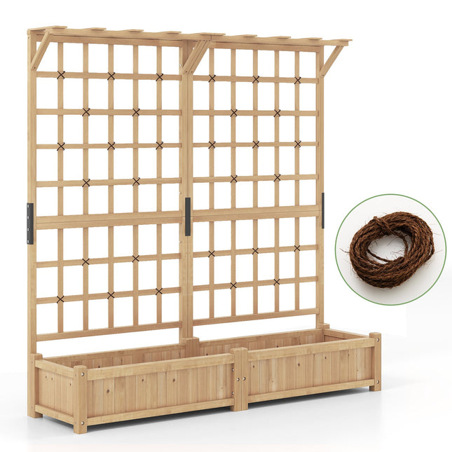 Wooden Planter Box with Trellis & Roof for Climbing Plants