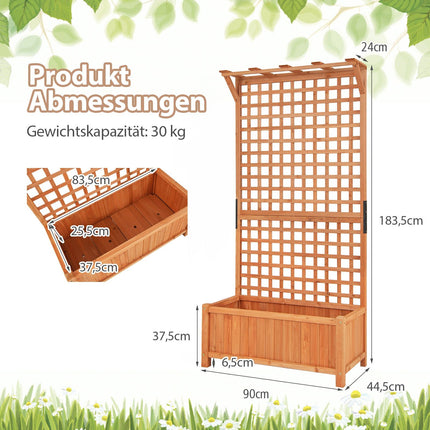 Wooden Planter Box with Trellis and Drainage Holes