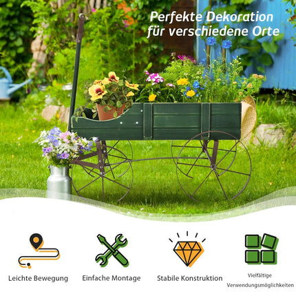 Wooden Planter Cart with Wheels, 62x34x60 cm, Green