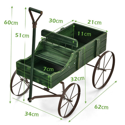 Wooden Planter Cart with Wheels, 62x34x60 cm, Green