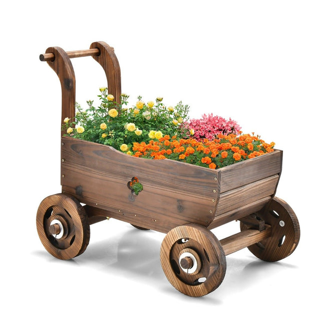 Wooden Planter Cart with Wheels, 68 x 38.5 x 53.5 cm