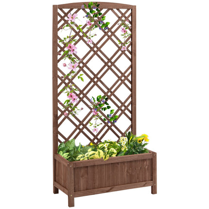 Wooden Planter Flower Stand With Trellis, Yellow, 60x30x123 Cm